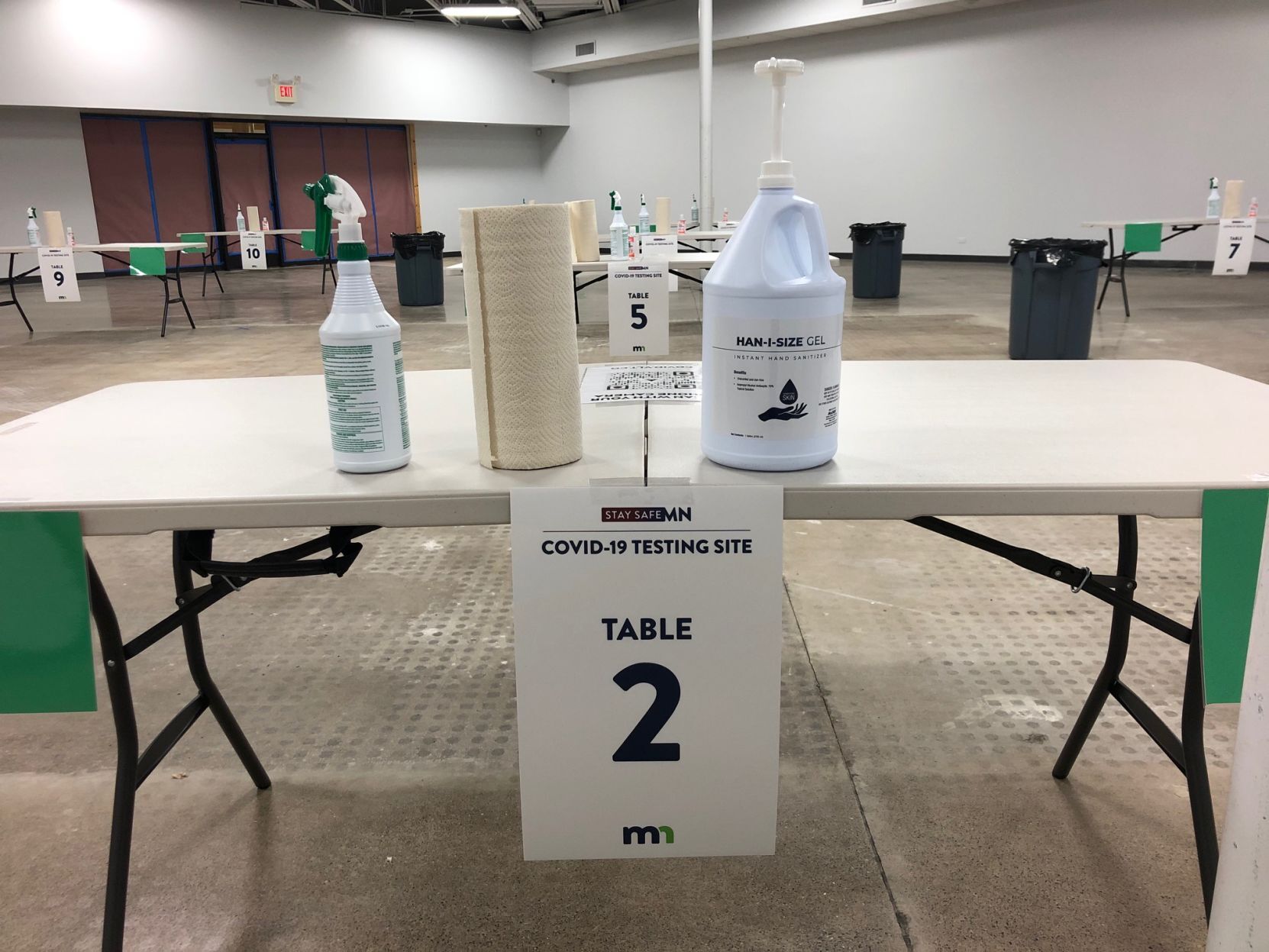 Testing table at COVID testing site at Winona Mall